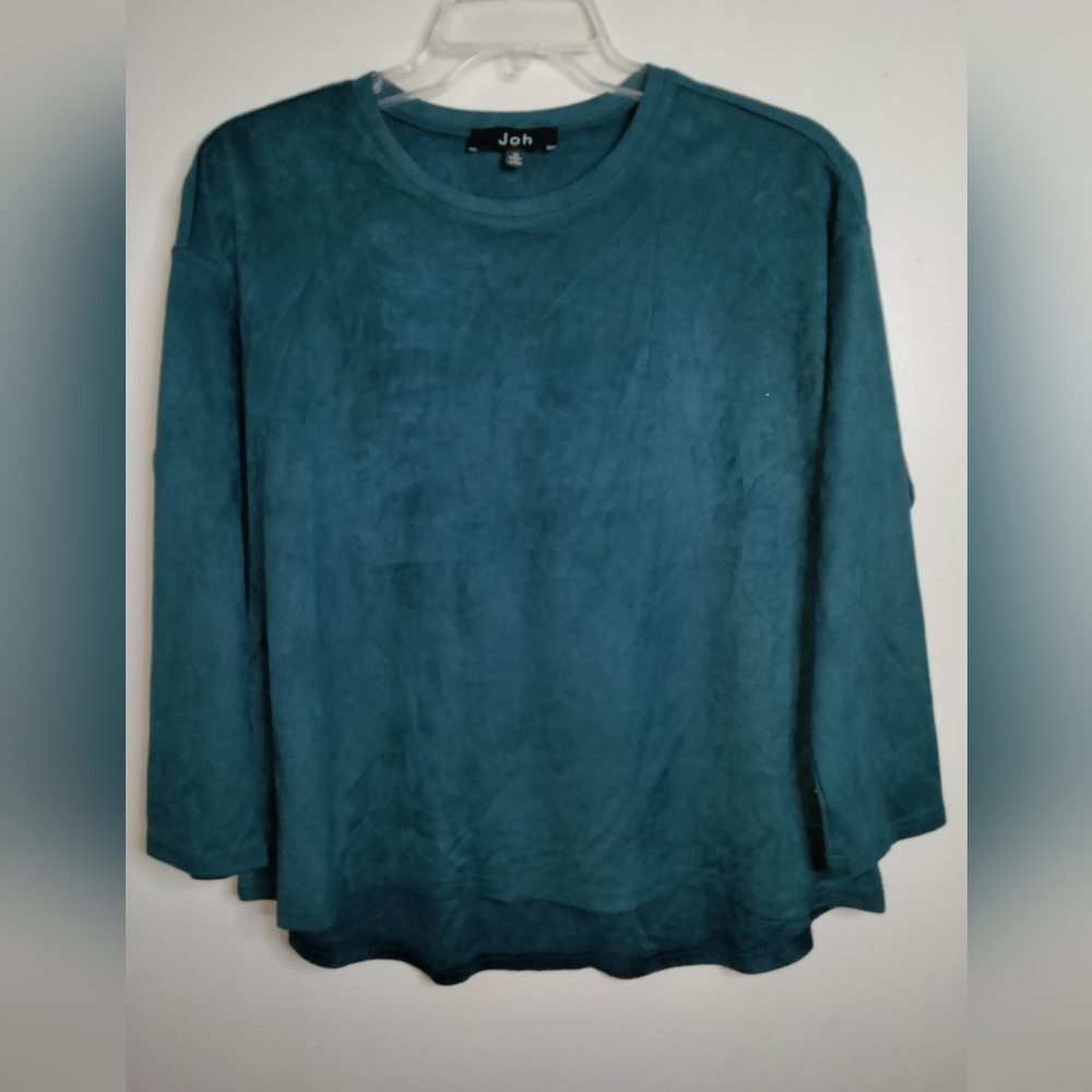 Joh (Size M) Teal Stetch Round Neckline Long Sleeve Lagenlook Pullover Top